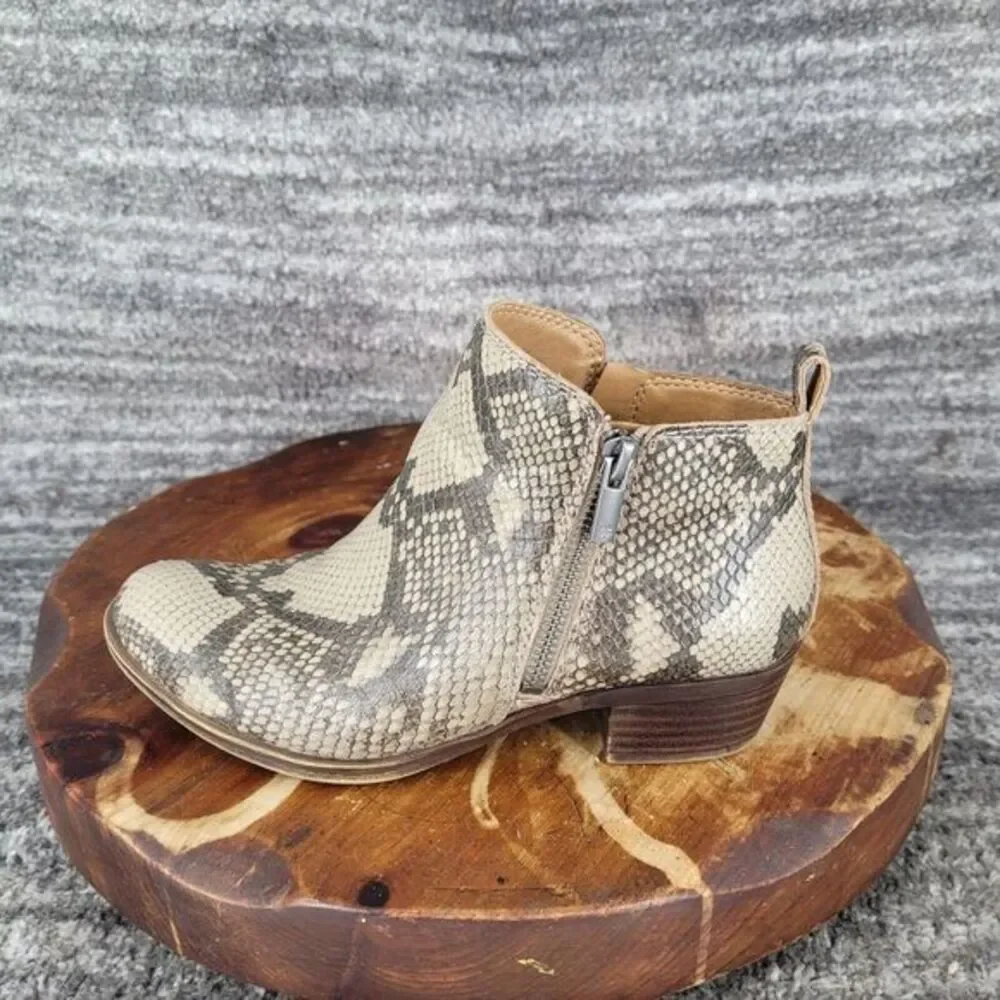 Lucky Brand Basel Bootie Womens 6 Snake Print Double Zip Leather‎ Ankle Boots
